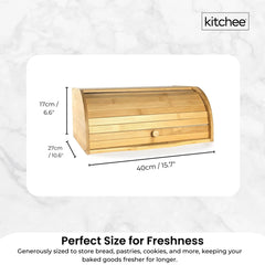 Kitchee 40cm Bamboo Bread Box - Storage Bin Kitchen Counter Container