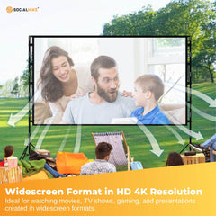 120” Portable Movie Projector Screen - Outdoor Indoor 16:9 4K Tripod Stand Case