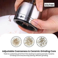 Kitchee Stainless Steel Salt Pepper Spice Grinder Mill - Adjustable Coarseness