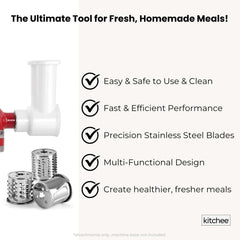 Kitchee Slicer Shredder Grater 3 Attachments - Compatible with KitchenAid Mixer