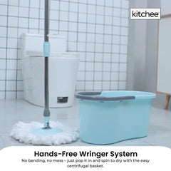 Kitchee Spin Mop & Bucket Set – Microfibre Pad, Telescopic Handle, 10L Capacity