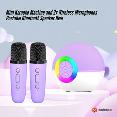 Mini Karaoke Machine - 2x Wireless Microphones Portable Bluetooth Speaker Purple