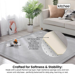 Kitchee Foam Floor Mat 200x200cm - Padded Thick Soft Tatami Style Rug Grey