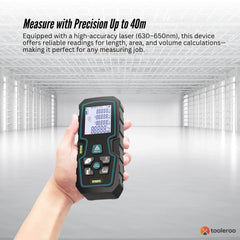 Tooleroo 40m Digital Laser Distance Measurer - LCD Area Volume Meter Tool