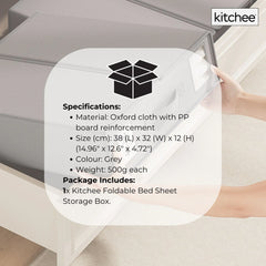 Kitchee Foldable Bed Sheet Storage Box - Linen + Closet Organiser Grey