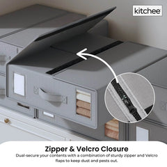 4x Kitchee Foldable Bed Sheet Storage Box - Linen and Closet Organiser Grey