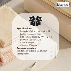 Kitchee Foldable Bed Sheet Storage Box - Linen + Closet Organiser Beige