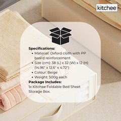 1x Kitchee Foldable Bed Sheet Storage Box – Linen & Closet Organiser Beige