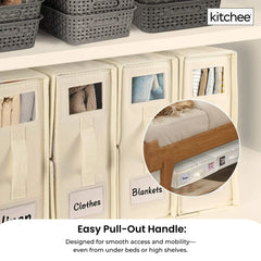 4x Kitchee Foldable Bed Sheet Storage Box - Linen and Closet Organiser Beige