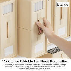 10x Kitchee Foldable Bed Sheet Storage Box – Linen & Closet Organiser Beige