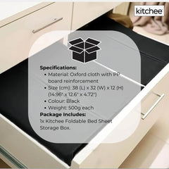 Kitchee Foldable Bed Sheet Storage Box - Linen + Closet Organiser Black