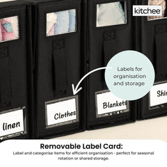 Kitchee 10x Foldable Bed Sheet Storage Box - Linen + Closet Organiser Black