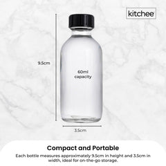 Kitchee 12x 60ml Small Glass Bottles + Lids Funnels Brush Labels Pen