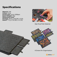 Social Hike Puzzle Board 1000 pcs - Felt Tilting Portable Cover + Drawers Grey