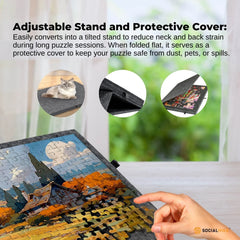 Social Hike Puzzle Board 1500 pcs - Felt Tilting Portable Cover + Drawers Grey