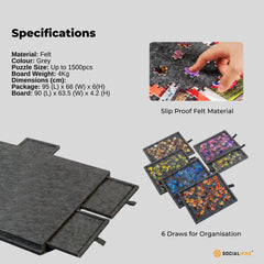 Social Hike Puzzle Board 1500 pcs - Felt Tilting Portable Cover + Drawers Grey