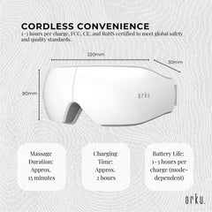 Orku Rechargeable Eye Massager - Heat Compression Vibration Bluetooth White