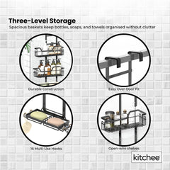 Kitchee 3 Tier Shower Caddy Over Door Bathroom Hanging Shelf Storage Rack Black