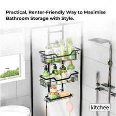 Kitchee 3 Tier Shower Caddy Over Door Bathroom Hanging Shelf Storage Rack Black