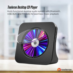 Tooleroo USB Rechargeable Desktop CD Player Speaker – Bluetooth Portable Black