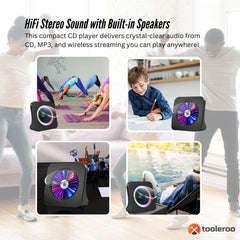 Tooleroo USB Rechargeable Desktop CD Player Speaker – Bluetooth Portable Black