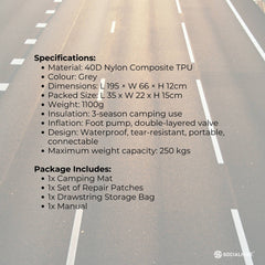 Social Hike Step-Inflating Camping Mattress Lightweight Waterproof Sleeping Grey