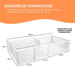 Rooster Farms PVC Dog Whelping Box + Play Pen 1.9m x .95m x 0.48m - Birthing Kit