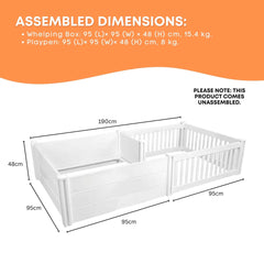 Rooster Farms 1.9m x 0.95m PVC Dog Whelping Box + Playpen Kit - Anti-Crush Rail