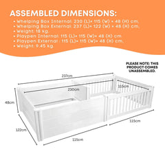Rooster Farms 2.3m x 1.15m PVC Dog Whelping Box + Playpen Kit - Anti-Crush Rail