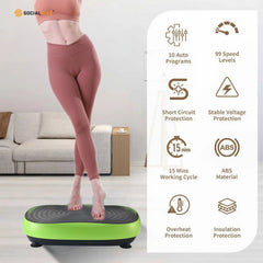 Social Hike 55cm Vibration Plate Machine Full Body Exercise Platform 200W Green