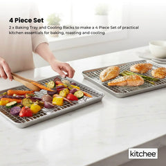 Kitchee 40.5x30.5cm Oven Baking Tray + Cooling Rack 4 Piece Stainless Steel