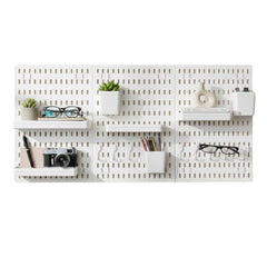Kitchee Pegboard Wall Organiser Storage Kit 18 with Hooks and Baskets White
