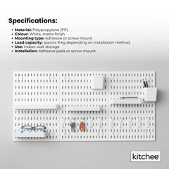 Kitchee Pegboard Wall Organiser Storage Kit 18 with Hooks and Baskets White