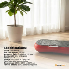 Social Hike 68cm Vibration Plate Machine Full Body Workout Platform Red