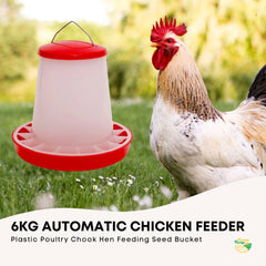 Rooster Farms 6Kg Automatic Chicken Feeder - Poultry Hen Feeding Seed Bucket