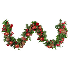 Christabelle 1.85m Christmas Garland with Red Berries Pine Cones Baubles Bows Tree Decoration Ornament