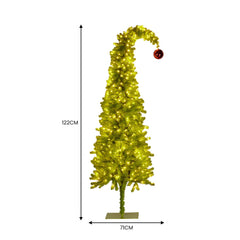 Christabelle 4ft Christmas Gremlin Tree Curved Top Red Bauble Built In Green & White LED Lights Foot Pedal Control