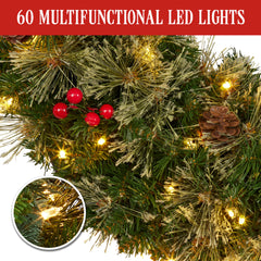Christabelle 61cm Christmas Wreath Bristle Berry with LED Lights Front Door Decoration Ornament