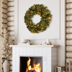 Christabelle 61cm Christmas Wreath Bristle Berry with LED Lights Front Door Decoration Ornament
