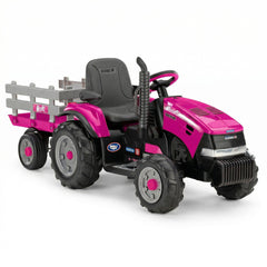 Klika Peg Perego Pink Case IH 12V Kids Ride On Tractor with Trailer 2 Speed Toy
