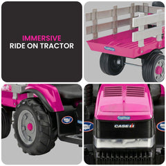 Klika Peg Perego Pink Case IH 12V Kids Ride On Tractor with Trailer 2 Speed Toy