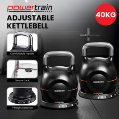 Powertrain 2x 20kg Adjustable Kettlebell One Hand Adjustment Weight Set