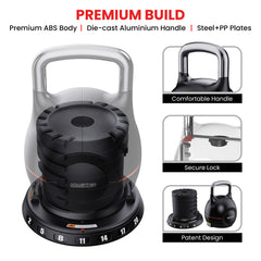 Powertrain 2x 20kg Adjustable Kettlebell One Hand Adjustment Weight Set