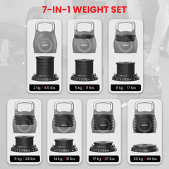 Powertrain 2x 20kg Adjustable Kettlebell One Hand Adjustment Weight Set
