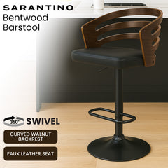 Sarantino Bentwood Walnut Barstool Leather Seat And Metal Base