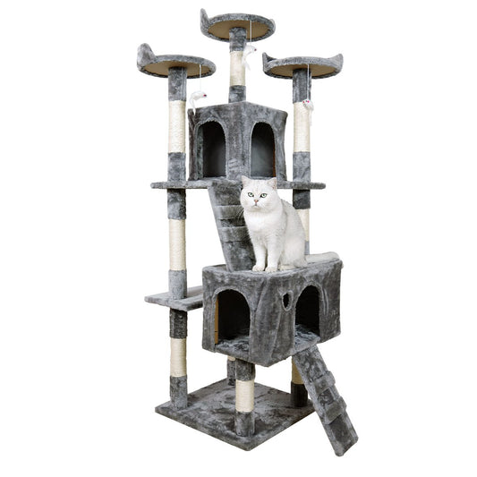 Furtastic 170cm Cat Tree Tower Scratching Post Multi-Level Condo Activity Centre with Cubbies & Ramps - Silver Grey