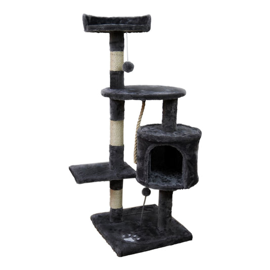 Furtastic 110cm Cat Tree Scratching Post Tower - Dark Grey Plush Activity Centre with Cubby House Condo & Toys