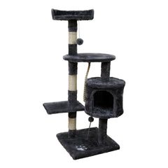 Furtastic 110cm Cat Tree Scratching Post Tower - Dark Grey Plush Activity Centre with Cubby House Condo & Toys