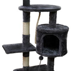 Furtastic 110cm Cat Tree Scratching Post Tower - Dark Grey Plush Activity Centre with Cubby House Condo & Toys