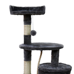 Furtastic 110cm Cat Tree Scratching Post Tower - Dark Grey Plush Activity Centre with Cubby House Condo & Toys